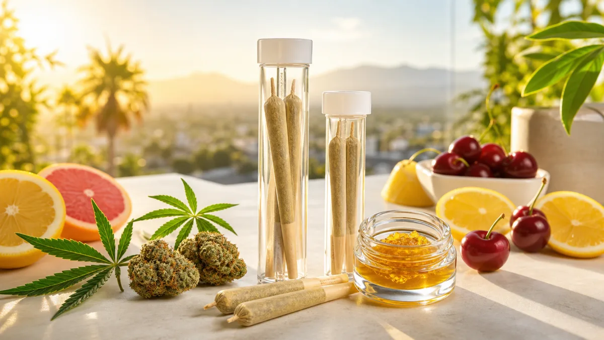 Bright premium live rosin pre-rolls with citrus, cherry, and cannabis flower